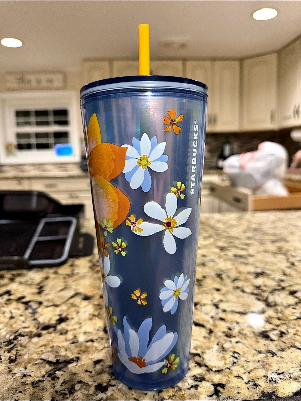Starbucks Blue Floral Daisy Cold Cup Tumbler